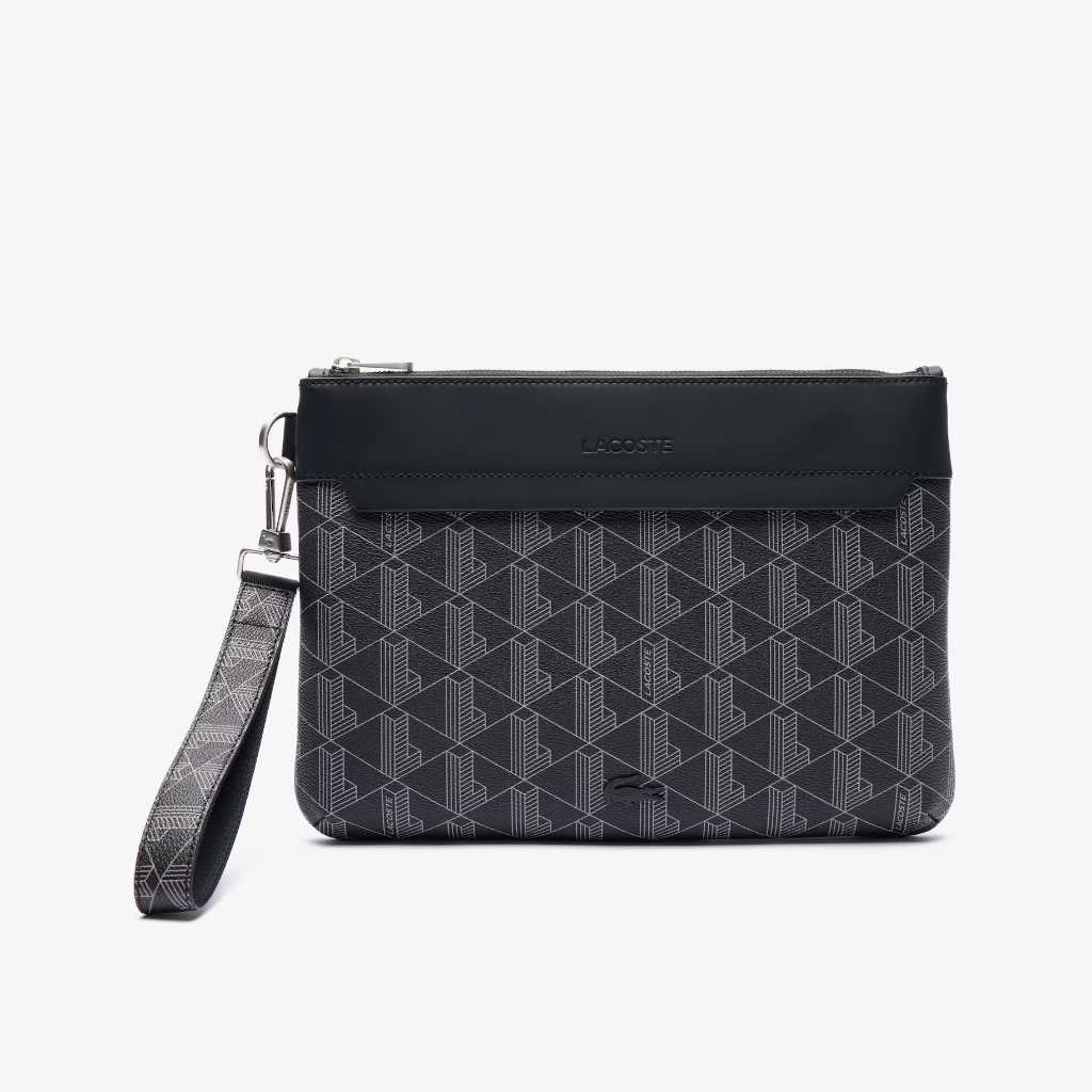 LACOSTE clutch pria tas hand bag casual monogram black motif slim