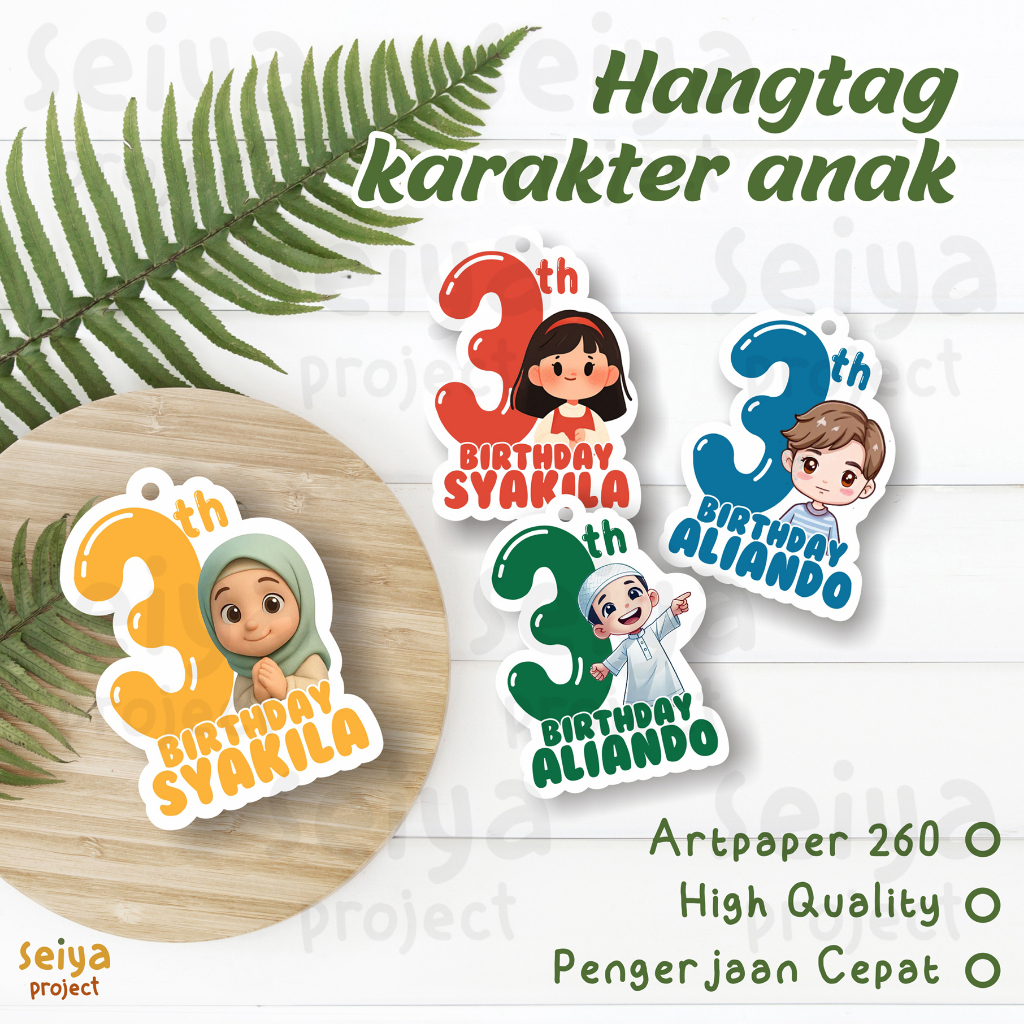 HANGTAG POLA ULTAH / STIKER CUSTOM HAMPERS / SOUVENIR / KARAKTER AQIQAH / TEDAK SITEN / LABEL BAJU /