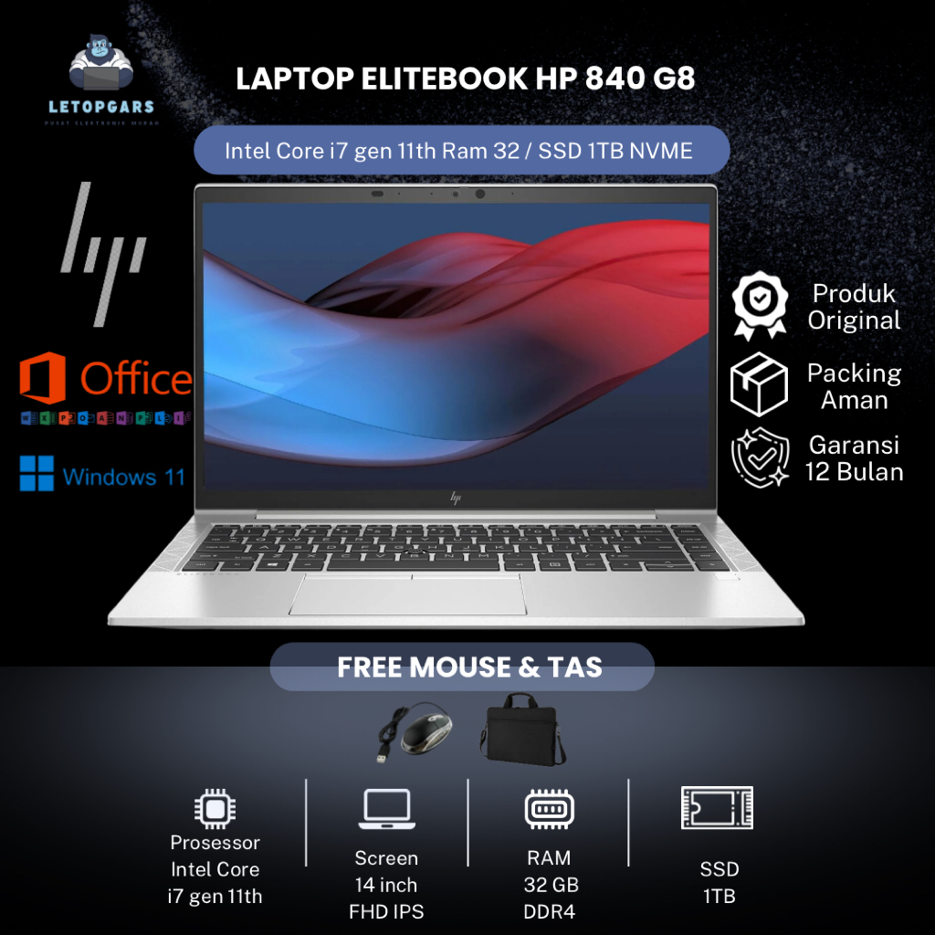 LAPTOP HP ELITEBOOK 840 G8 i7 gen 11th IRIS RAM 32GB / 1TB SSD NVME