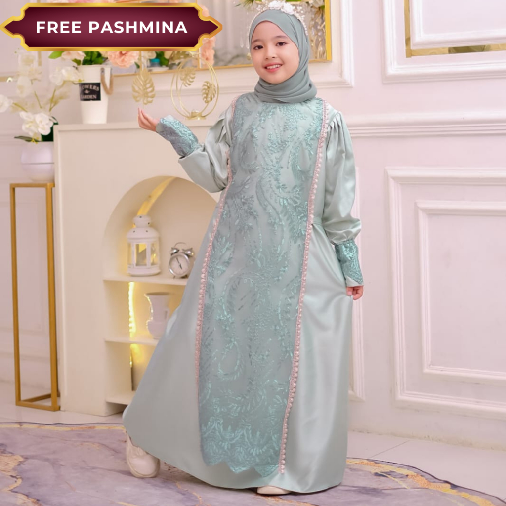 INSTANT COD Kaftan Anak Inara Bahan Roberto Cavali Premium + Brokat Impor / Gamis Anak Baju Muslim A