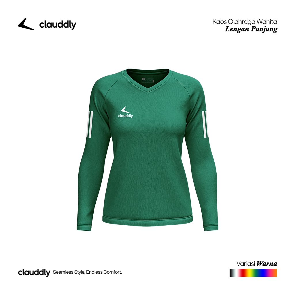 Clauddly Kaos Olahraga Wanita Warna Hijau Botol Panjang Kaos Running Senam Fitness Big Size Jumbo