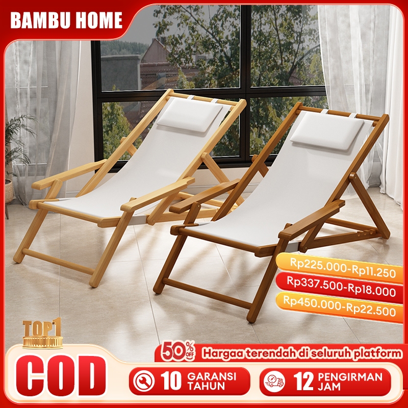 Bambu Kursi Malas Tahan lama Kursi Lipat Kursi Santai Kursi Santai Lipat Tidur [Garansi lima tahun]