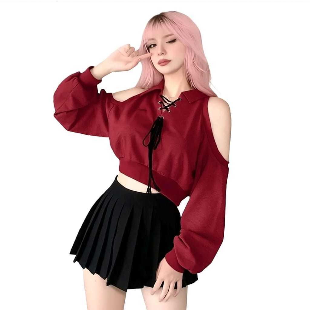 Aseo.official Benkrush Croptop Hoodie Lisa Blackpink Fleece Gotik | Sweater Oversize Crop Top Atasan