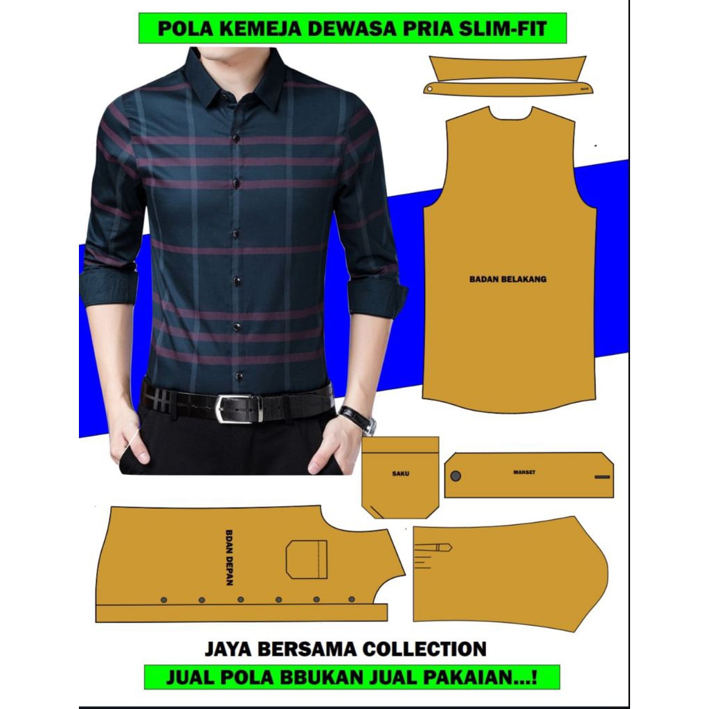 pola kemeja pria slim