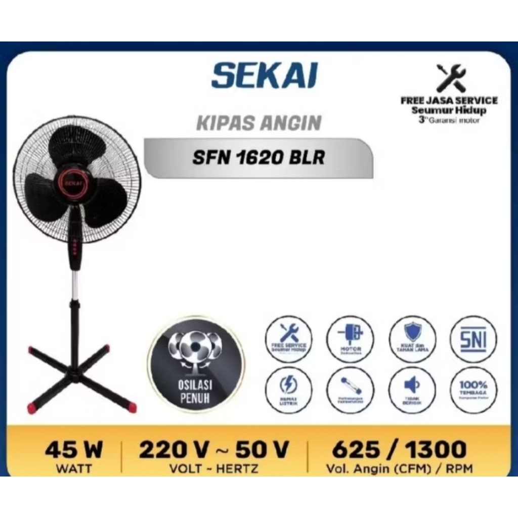 Stand fan Sekai 16" SFN 1620 / kipas angin berdiri Sekai 16 inch