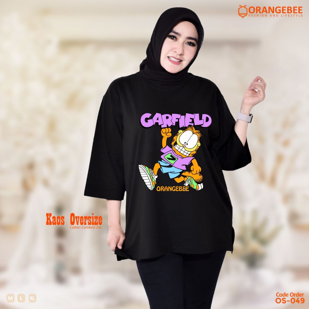 Kaos Oversize Wanita/Kaos Wanita/kaos cewek/Oversize/OrangeBee/Hitam-Garfield