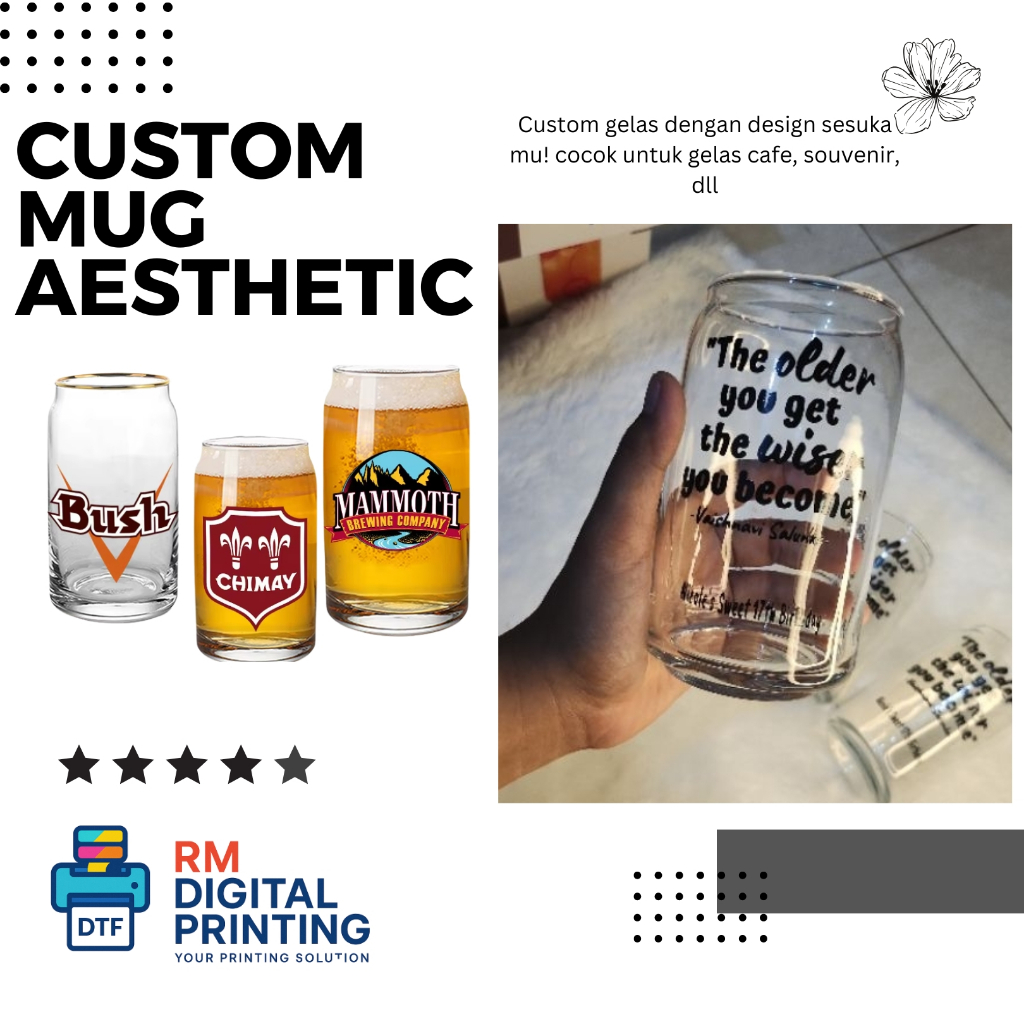 Custom mug kaca aesthetic - gelas souvenir