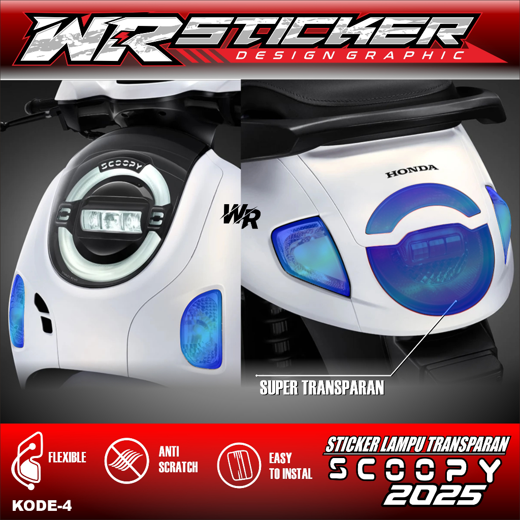 Stiker Lampu Motor Scoopy New Sticker Variasi Alis Sein + Stoplamp Scoopy 2025 Transparan WR