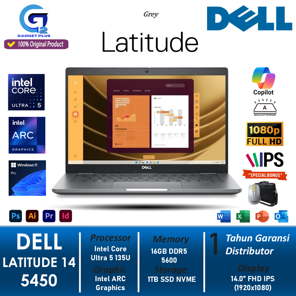 Laptop DELL Latitude 14 5450 Intel Ultra 5 135U RAM 16GB 512GB SSD FHD IPS Win11Pro