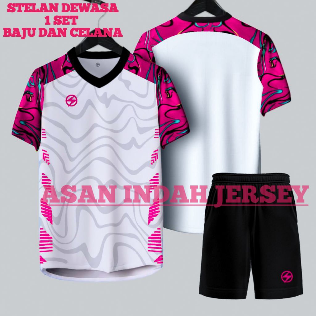 (cod) 1 stel baju dan celana olahraga sepak bola futsal printing badminton volly team pria wanita