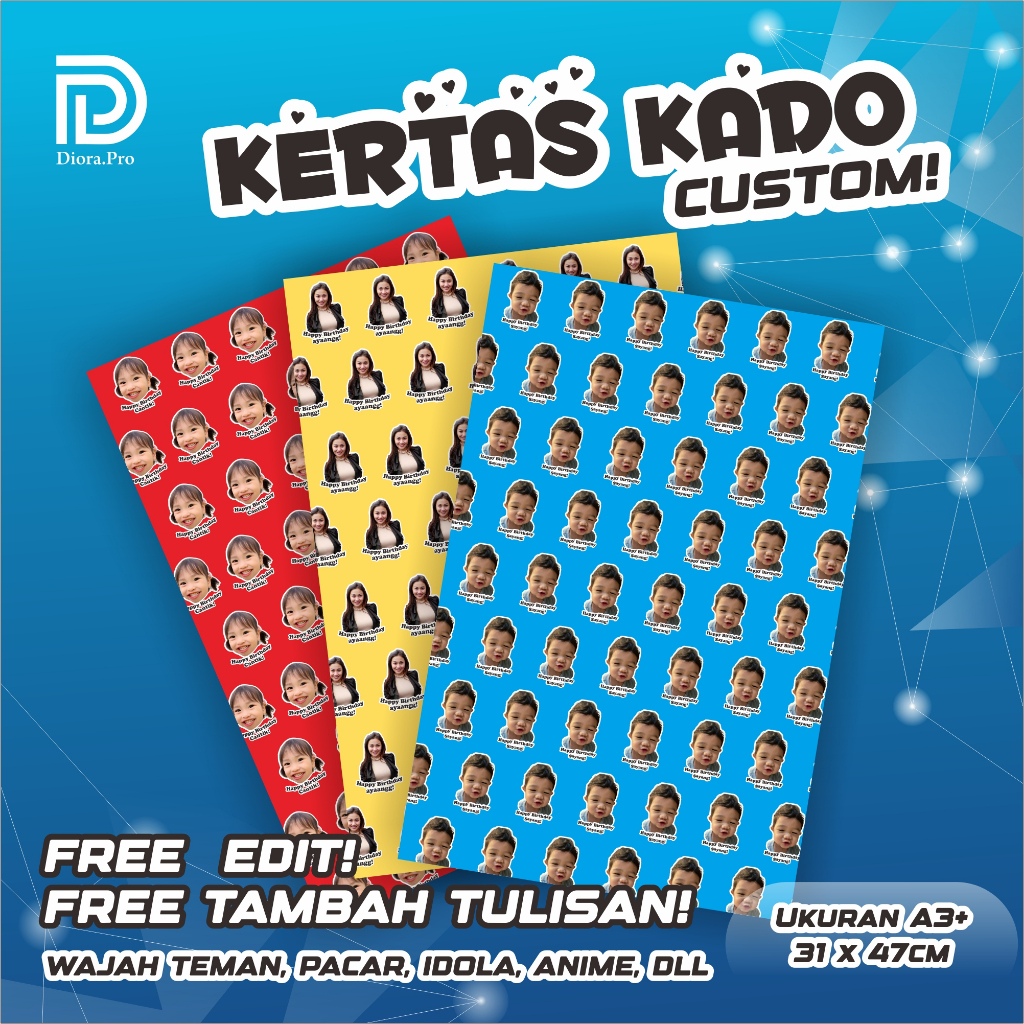 

[WARNA REGULER] Kertas Kado CUSTOM Wajah AYANG KPOP BTS ANIME / Kertas Kado Viral Custom Gambar / Wrapping Paper Custom Gambar Wajah Muka Pacar