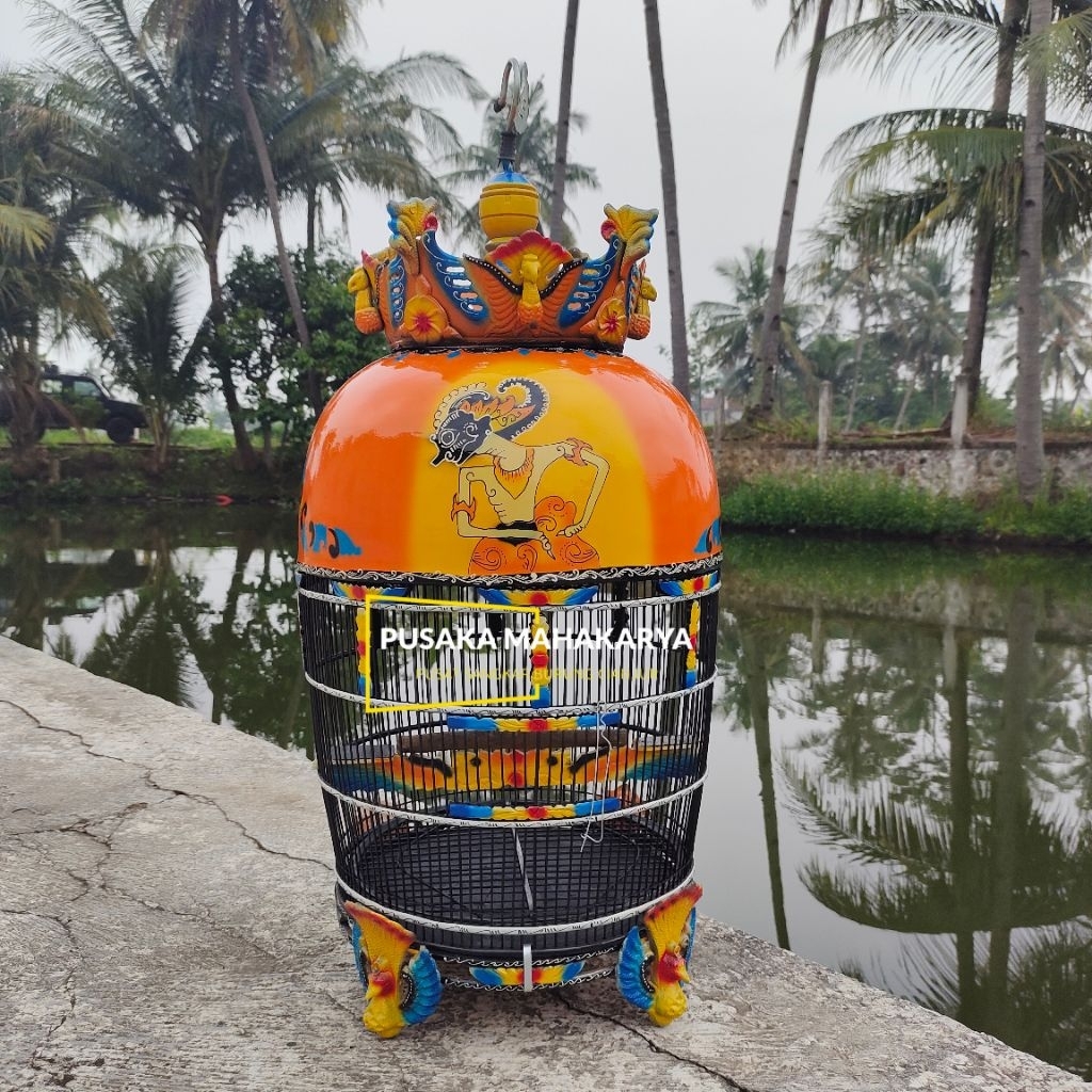 SANGKAR BURUNG MAHKOTA MERAK PIBER KANDANG PERKUTUT KAYU MINIMALIS KUALITAS SUPER MOTIF WAYANG  - OR