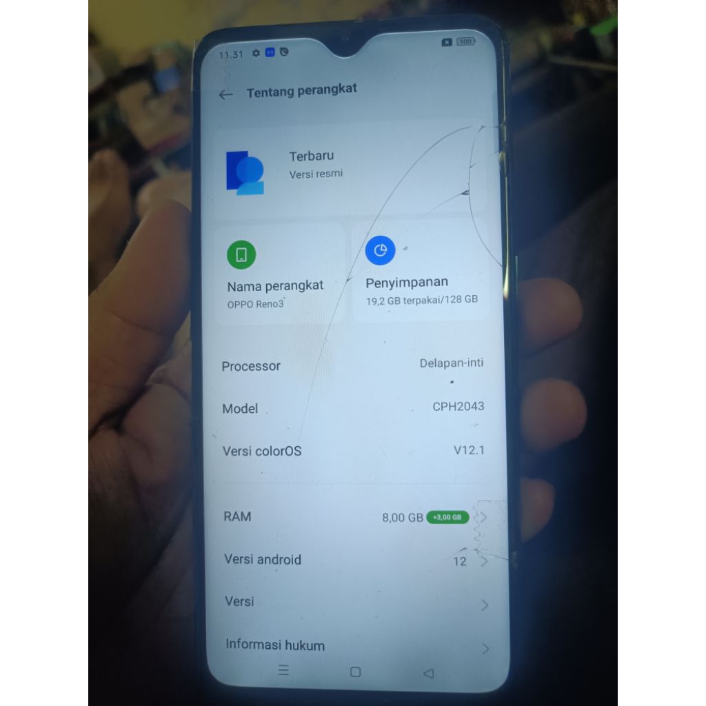 Oppo Reno 3 Minus Lcd Retak Fungsi sentuh normal