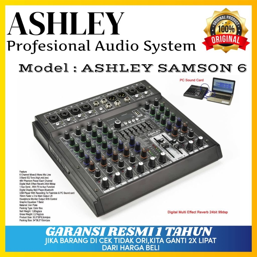 Mixer Audio Ashley Samson 6 Original Mixer Ashley 6 Channel Bluetooth