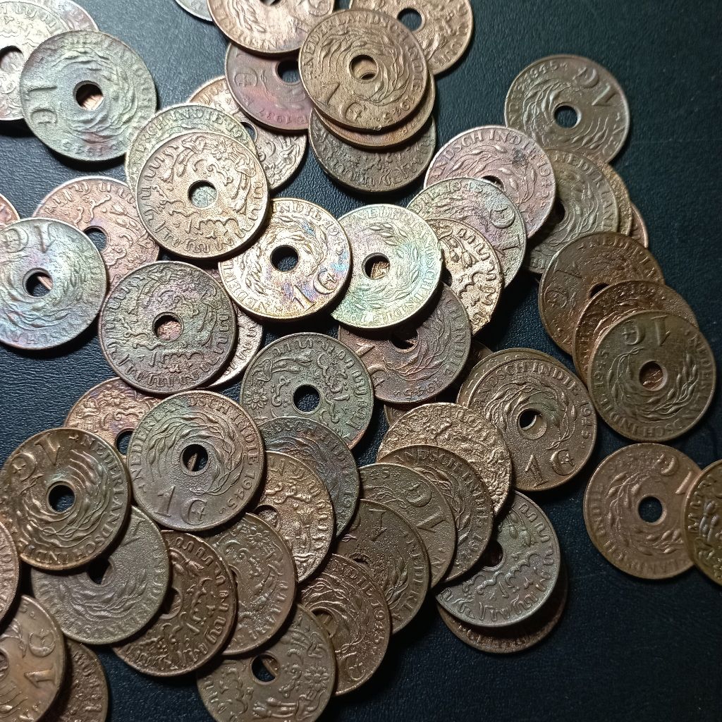 1 sen tembaga bolong uang koin indonesia bekas asli