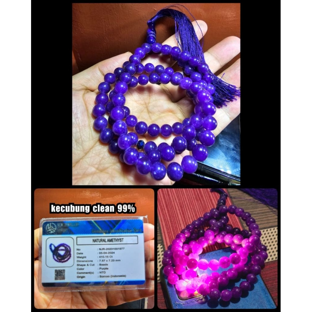 natural 100% asli tasbih batu kecubung kalimantan ( isi 99 butir )
