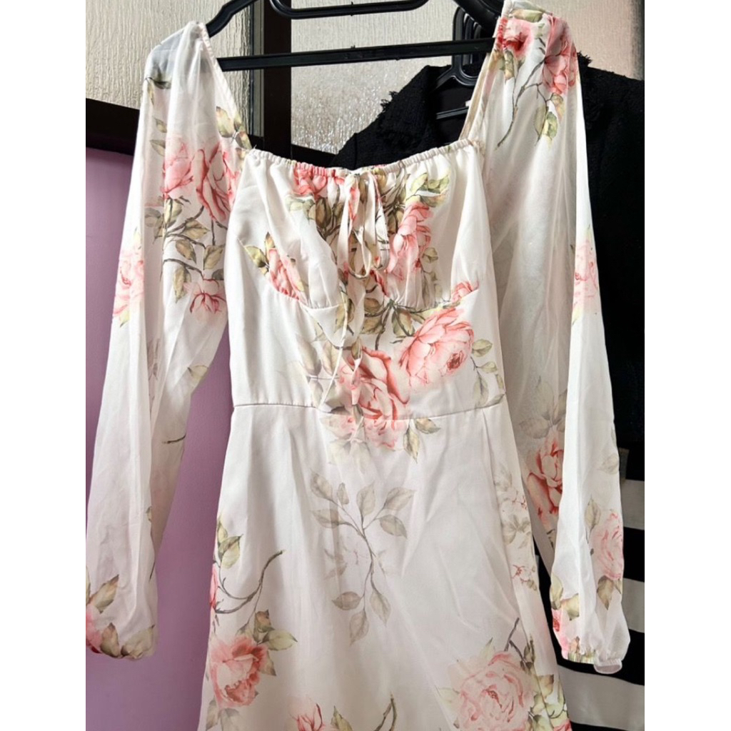 Korean Style Floral Vintage Midi Dress Beach Dress