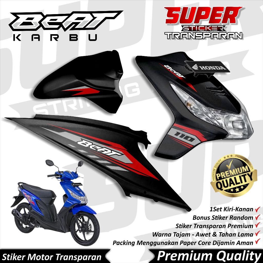 Stiker Transparan Beat Karbu Anti Luntur keren Striping Beat Karbu Striping Honda Beat Karbu Road Ra
