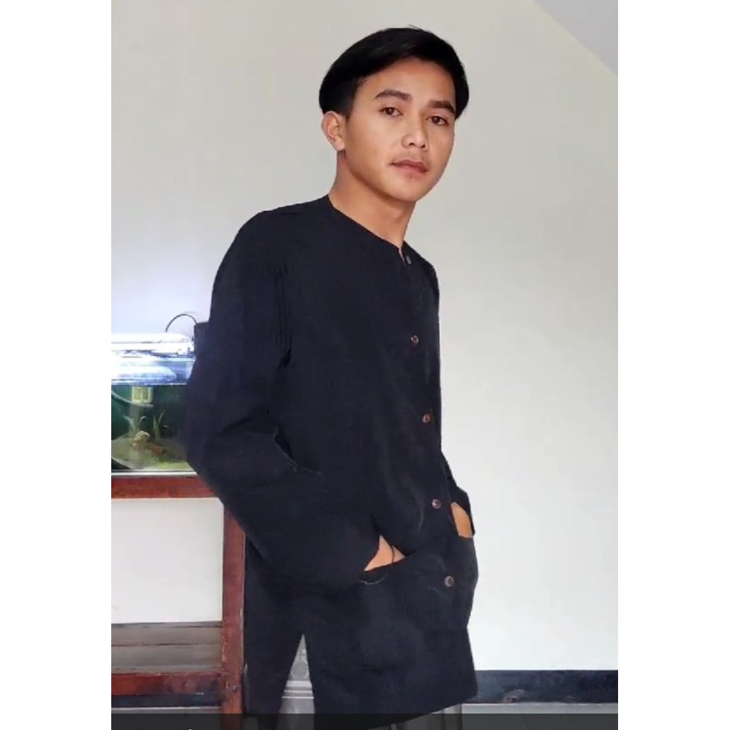 baju Koko pria tanpa kerah baju muslim lengan panjang