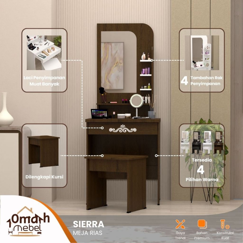 OMAH MEBEL SURABAYA - MR 6015 Series Sierra | Meja Rias Minimalis Aesthetic Termurah | Meja Minimali