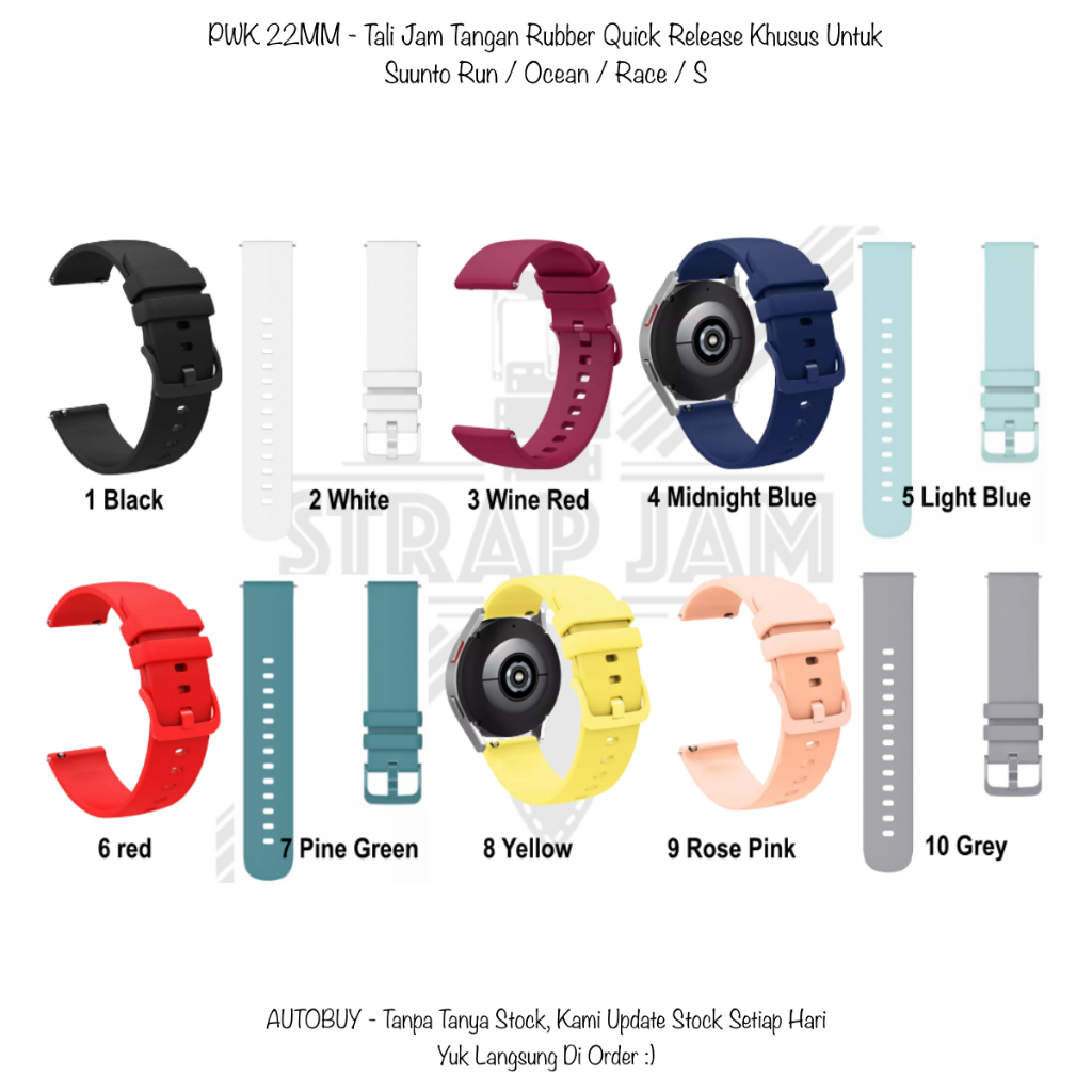PWK Tali Jam Tangan Suunto Run / Ocean / Race / S - Strap 22mm Silikon Rubber Aneka Warna Ceria