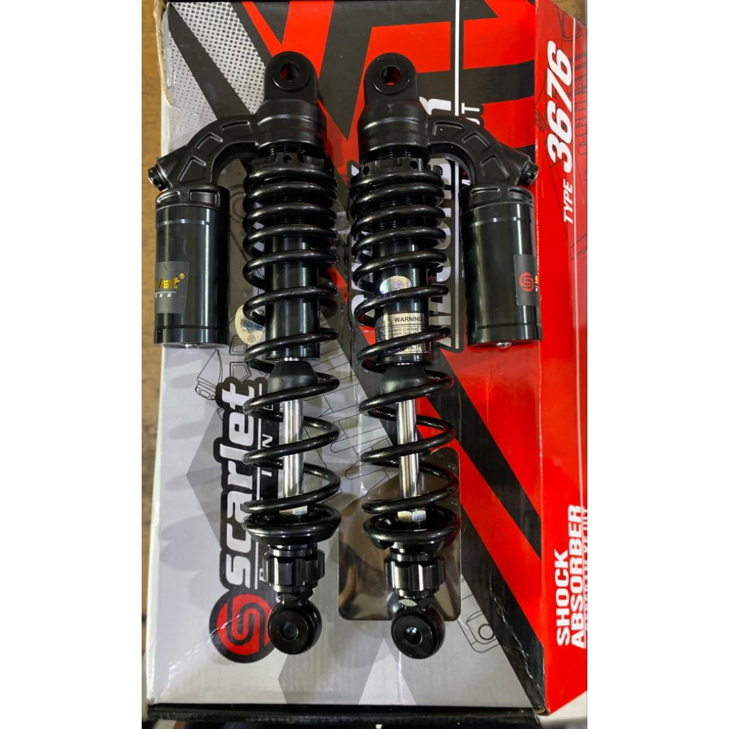 SHOCK TABUNG ATAS BELAKANG  SCARLET 340MM  HITAM BEBEK MATIC SUPRAX 125 KARISMA NMAX SUPRA FIT NEW