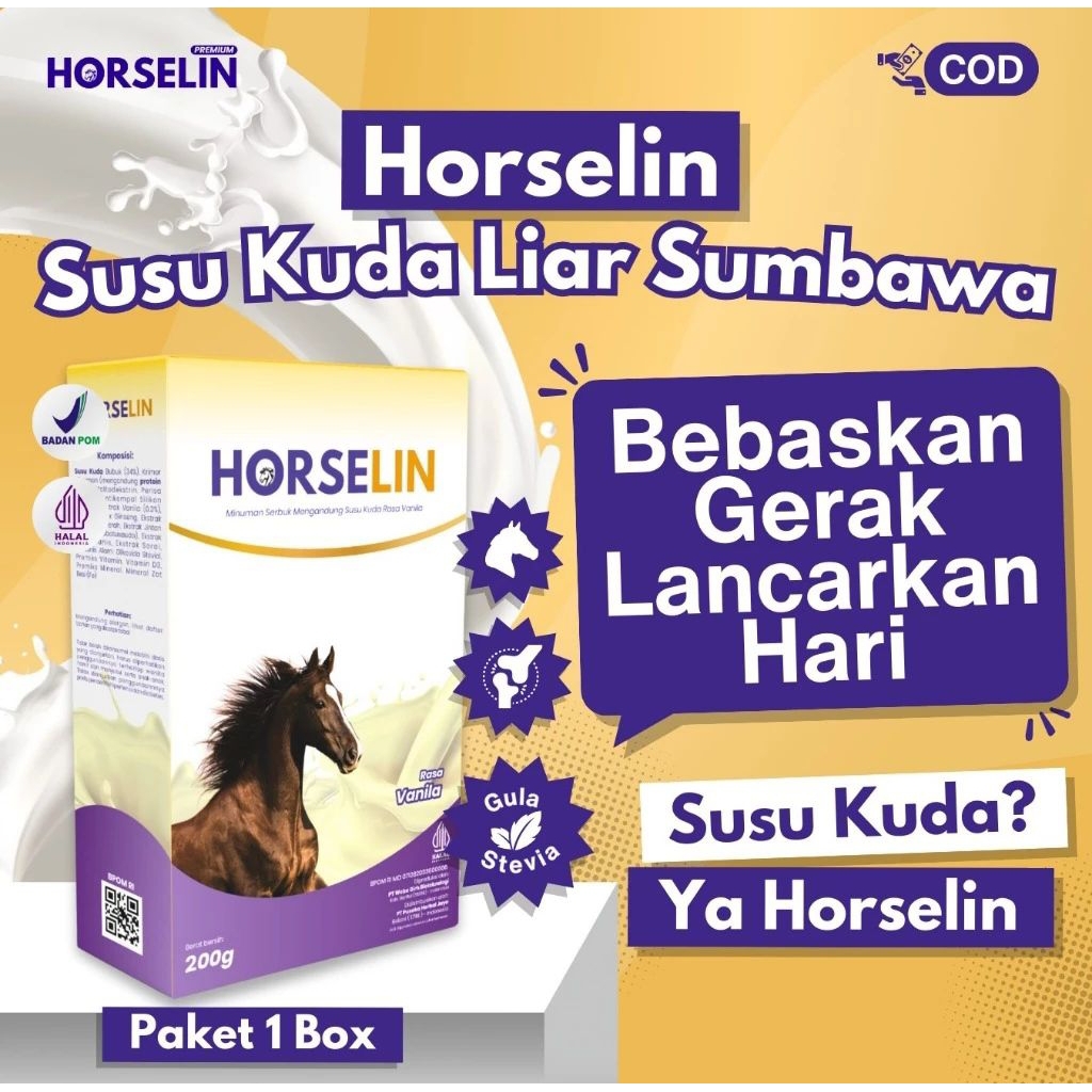

HORSELIN paket 1box susu kuda premium asli sumbawa mampu atasi nyeri pada sendi dan tulang 200gram