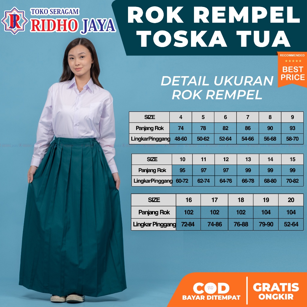 RIDHO JAYA - Rok Rempel Hijau Toska Tua Panjang Rok madrasah, Rok mi, Rok Swasta Rok Rempel Sekolah 