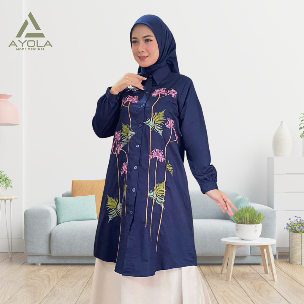 Ayola Mode Original • Zahra Tunik Bordir Wanita Katun Toyobo Fodu Premium-Atasan Wanita Korean Style