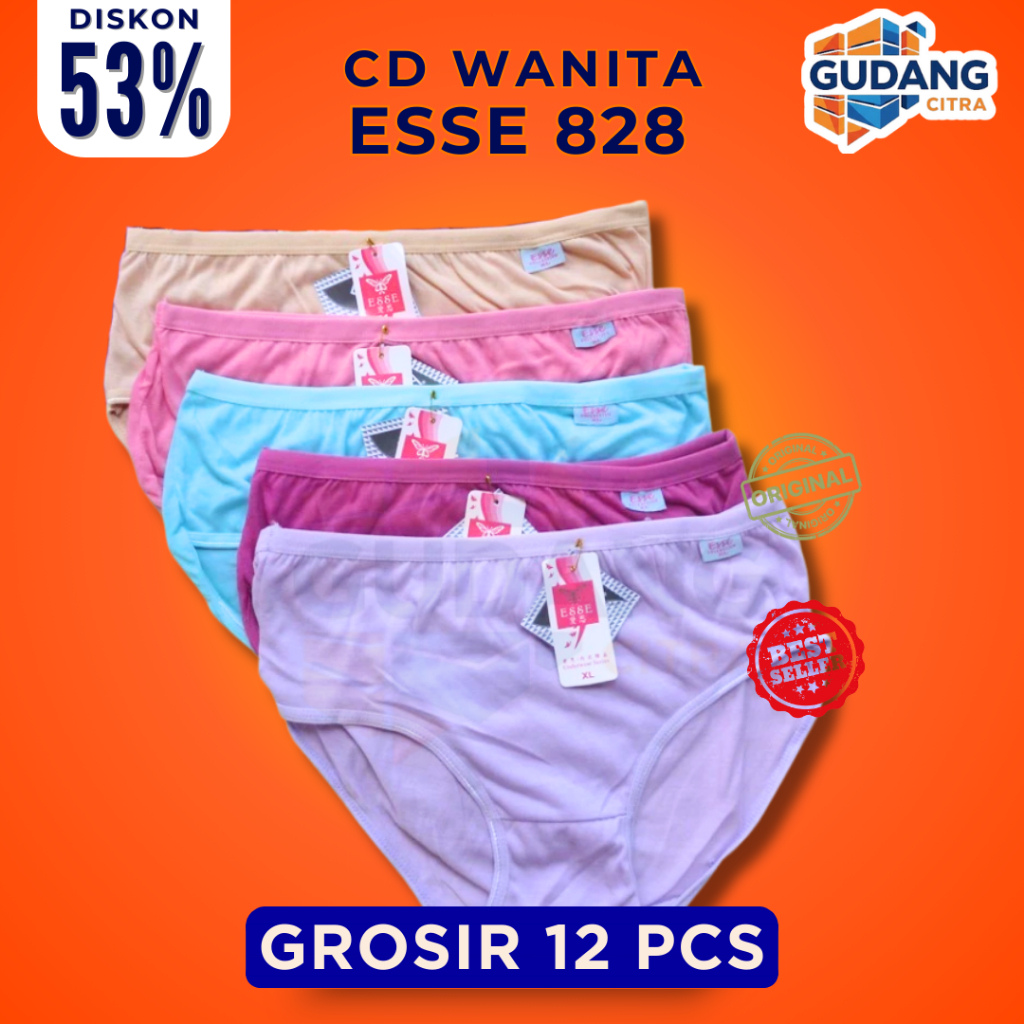 𝗖𝗗 𝗚𝗥𝗢𝗦𝗜𝗥 𝟭𝟮 𝗣𝗖𝗦 CD ESSE Celana Dalam ESSE Wanita Remaja & Dewasa UKURAN M L XL 2L 3L CD ESSE 828