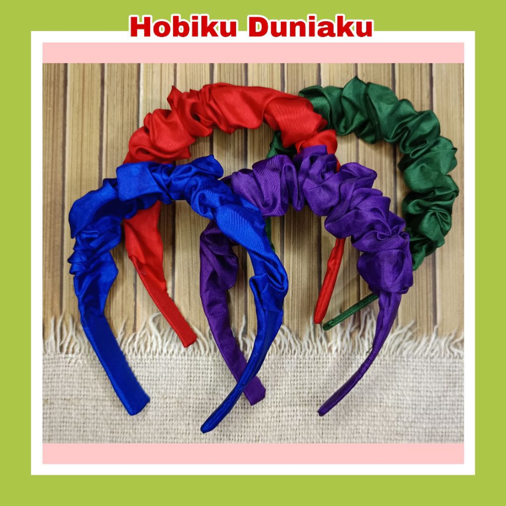 Bando Bandana Scrunchie Besar Bando Kerut Korea Bando Wanita Anak-Anak Scrunchie Polos Warna Cerah