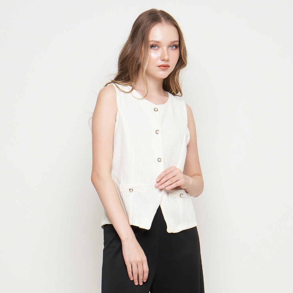 LENORE Vest Knit Crop Top Atasan Wanita Rajut Spring Tops Vest Hitam Wanita Rompi Outer Sleeveless T