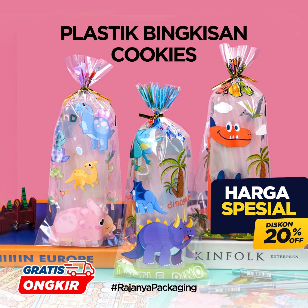 Plastik Kemasan Bingkisan Kue Cookies | Plastik Ulang Tahun | Hampers Ulang Tahun Motif Dinourus | K