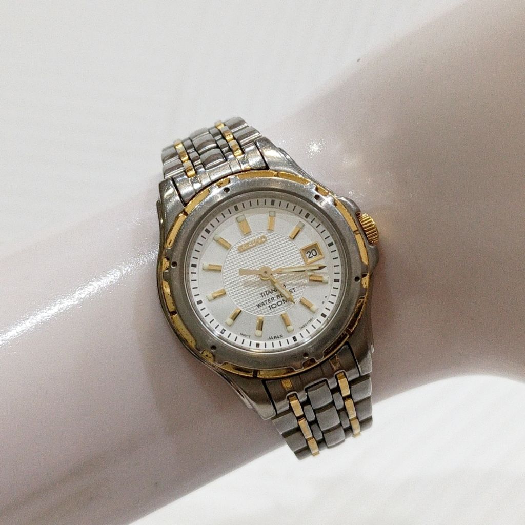 Jam Tangan Seiko Titanium Sapphire 7N82-0570 Quartz Watch Wanita Perempuan Original Cantik Vintage