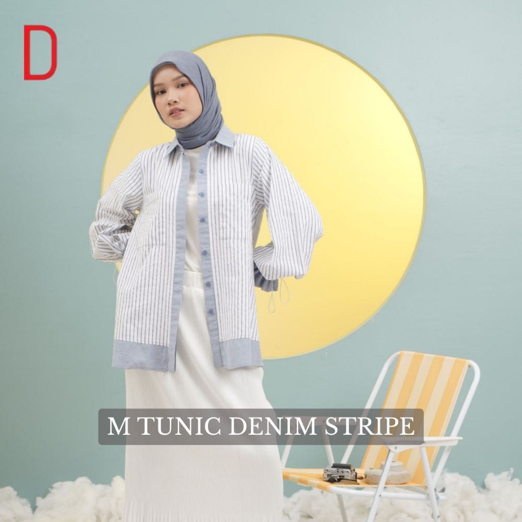 Dauky M Tunic Denim Stripe Atasan Wanita Tunik Terbaru