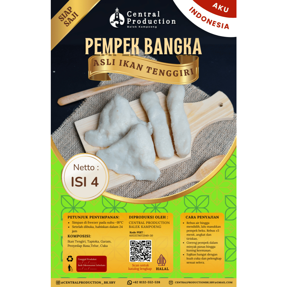 Pempek Bangka Asli Ikan Tenggiri Isi 5 dengan varian  Lenjer, Telur, Kulit, Adaan I Pempek Ikan Asli