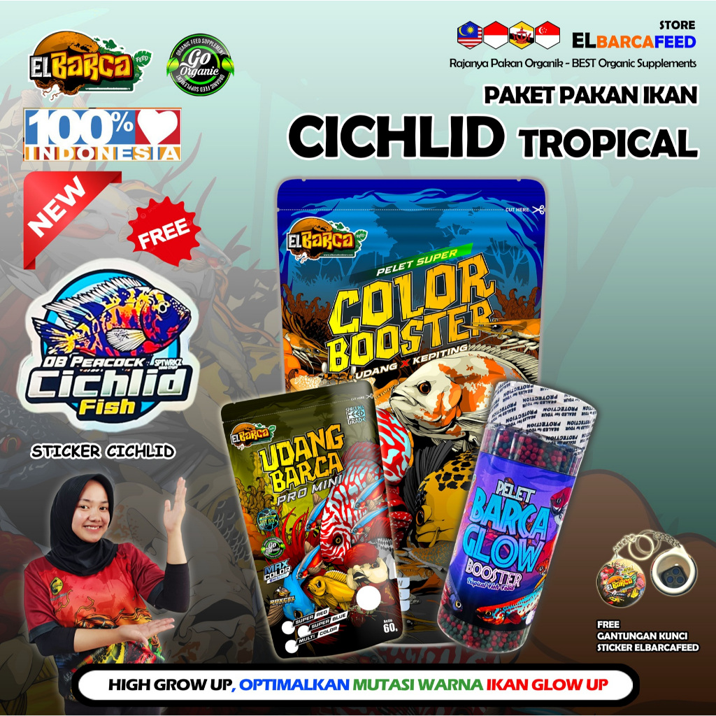 PAKET PAKAN IKAN CICHLID Pakan Organik semua jenis african, american Super Growth Color enhancer max