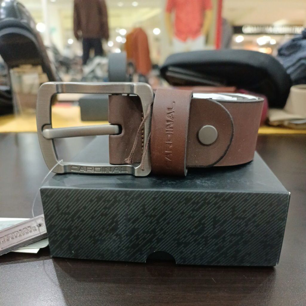 IKAT PINGGANG/SABUK PRIA CARDINAL, WARNA COKLAT REDISH, BAHAN 100%KULIT ASLI/5846355