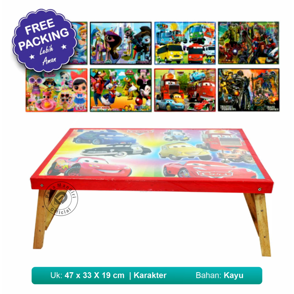 Meja Lipat Kayu Belajar / Makan / Gambar Anak Karakter  Kartun