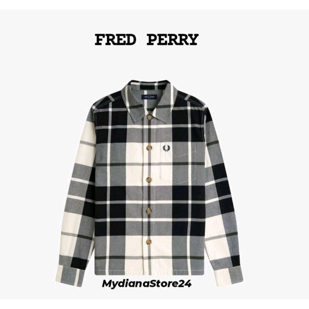 FRED PERRY - FRED PERRY LONG SLEVEE  TARTAN TWILL OVERSHIRT  - ECRU