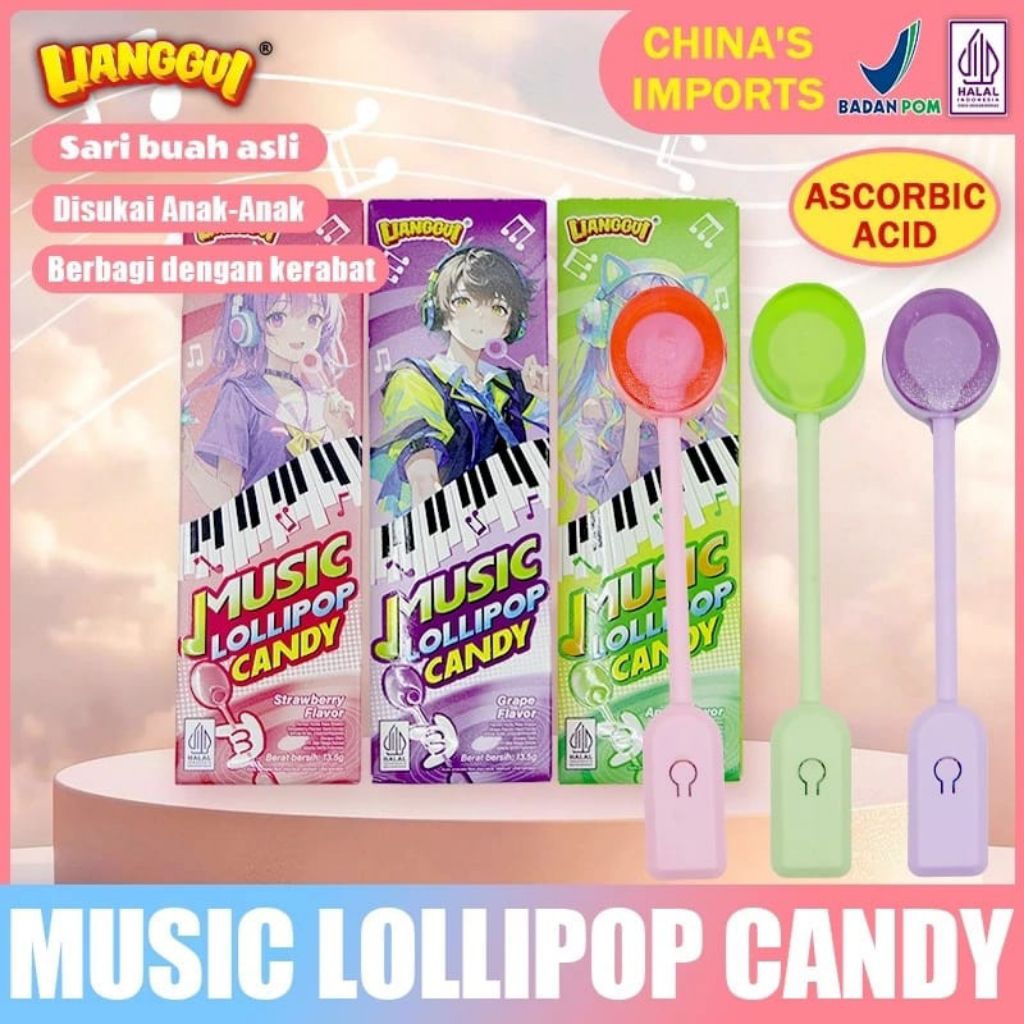 

Lianggui - Permen Lolipop Musik [Halal] Rasa Buah Mix - Cemilan Viral untuk Anak & Kantor santai