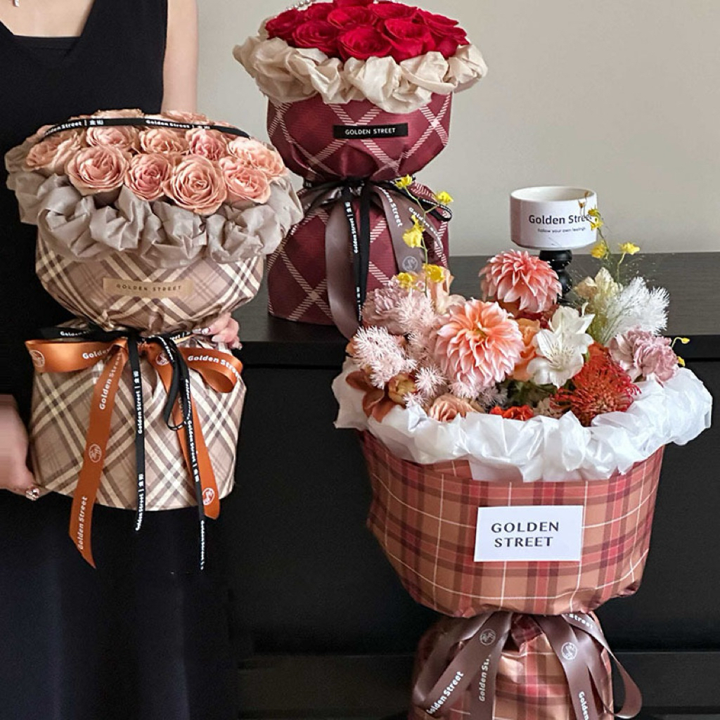 [5 LEMBAR] Flower Wrapping Paper Burberry | Kertas Buket Cellophane Korea | Kertas Buket Bunga | Hia