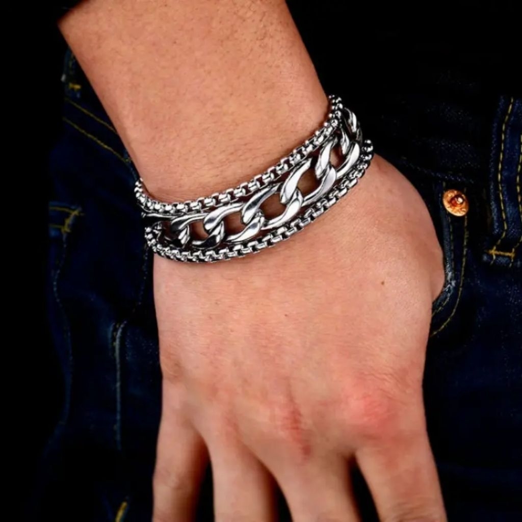 Bracelets gelang  Rantai Titanium Anti Karat Pria Wanita Keren Coll Gelang Fashionable