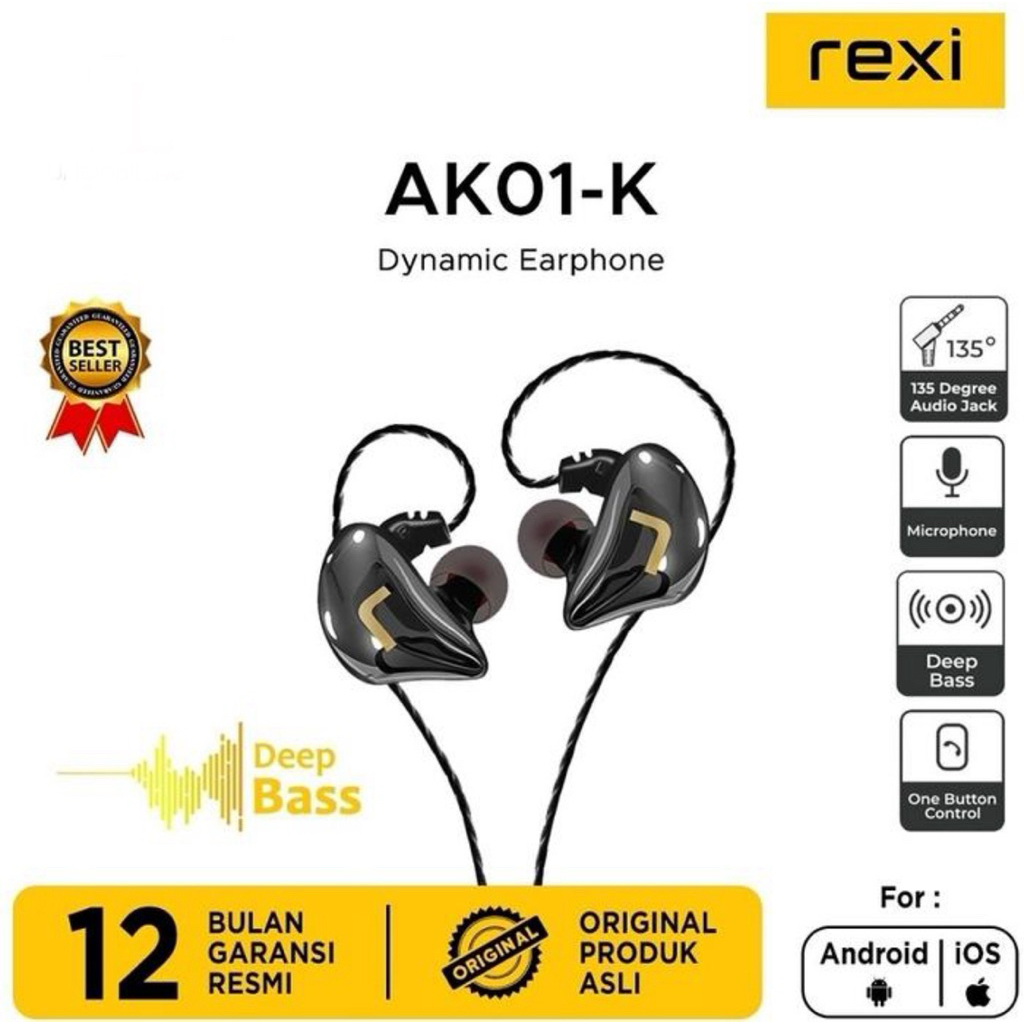 Rexi AK01-K Earphone Deep Bass , Headset Bass Sport Series AK01k