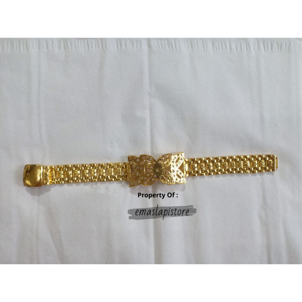 Gelang Plat Klasik Manik Kembang Lapis Emas 999 Banjar