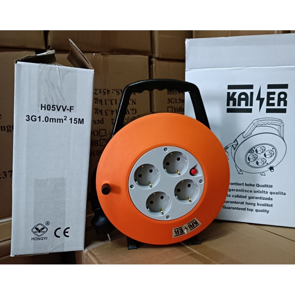 Kabel Gulung Listrik 15 Meter – Kaiser (4 Stop Kontak)