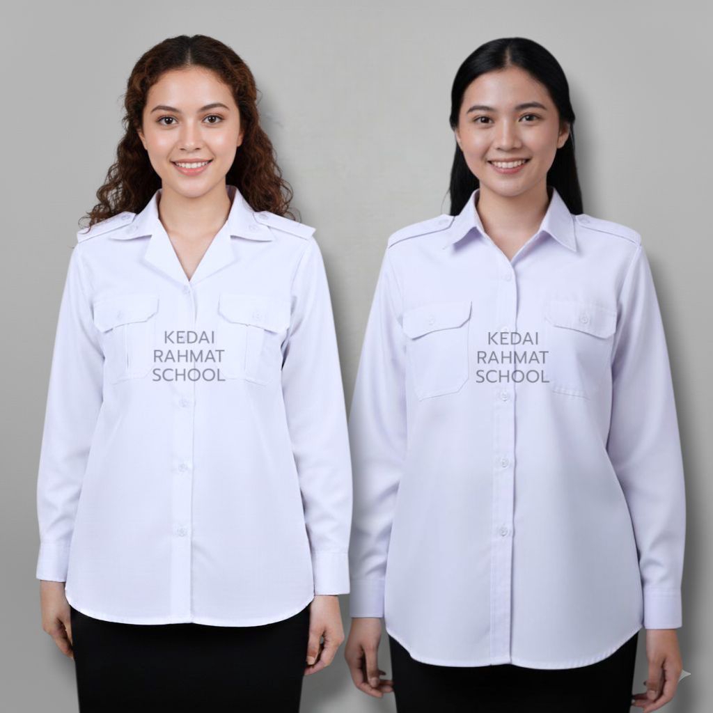 Baju Kemeja Putih Wanita Saku Atas PDH ASN PNS Pegawai Guru Kerja Seragam Dinas Terbaru