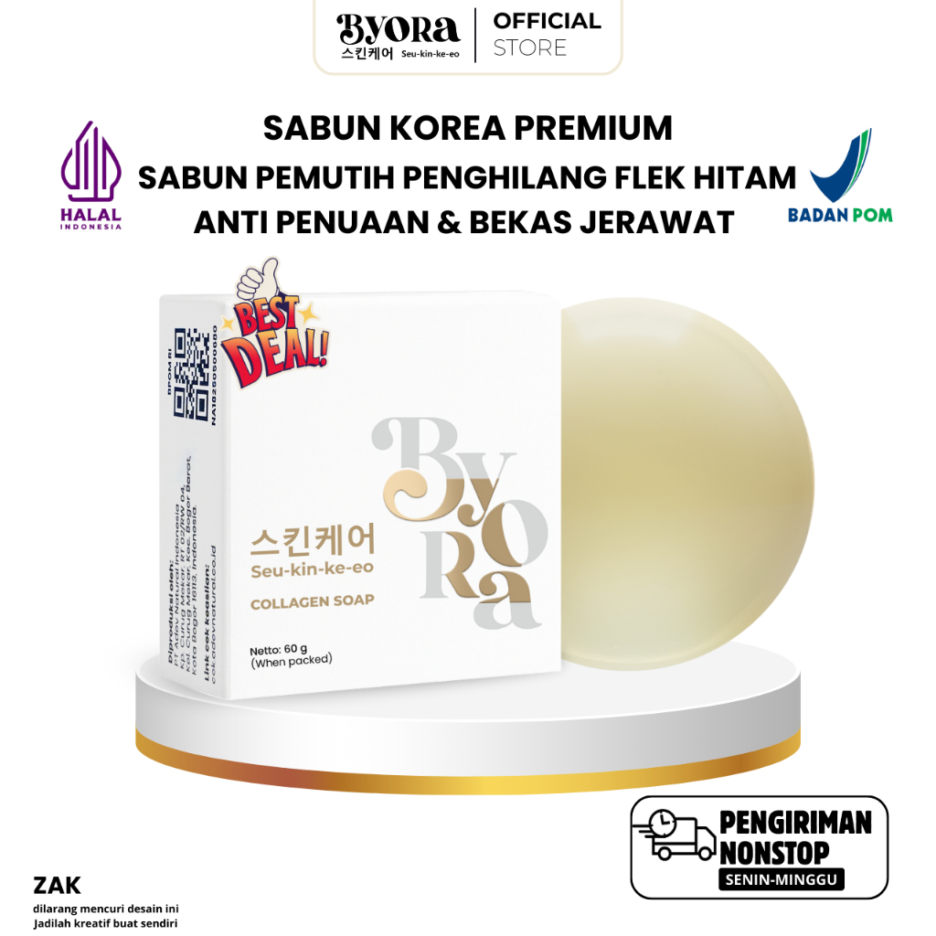 ByoRa Sabun Korea Premium Pemutih Pembersih Pencerah Wajah & Badan Wanita Pria Terdaftar BPOM HALAL