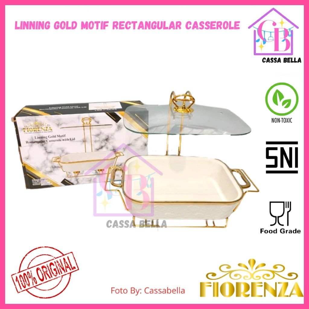 FIORENZA Prasmanan Keramik Tutup Gantung / Prasmanan Wadah Saji Keramik Bulat dan Segi Tutup Kaca / 