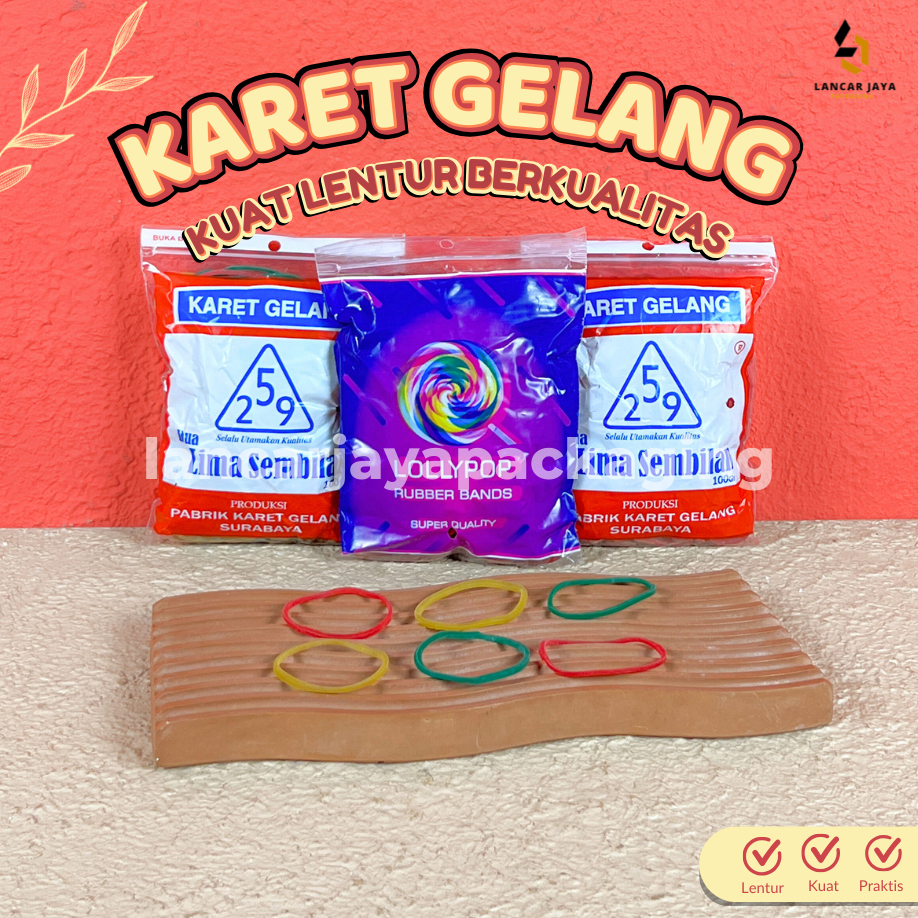 Karet Gelang Pentil Elastis Lubang Kecil Besar ACA 100 Gram Kualitas Super